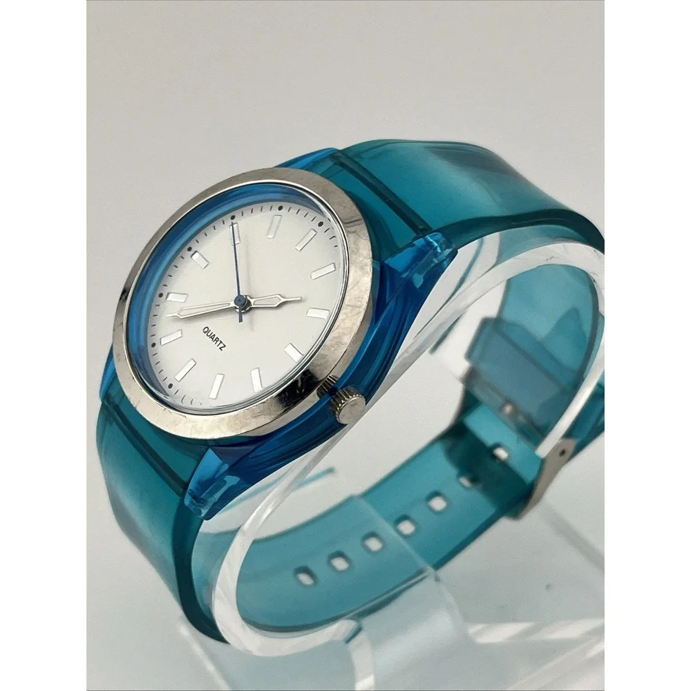 Target Watch Women 36mm Case Blue Plastic Band Silver Bezel- New Battery‎